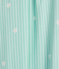 Jasmine & Ginger Woven Short Sleeve Button Front Collar Scattered Daisy Striped Sleepshirt