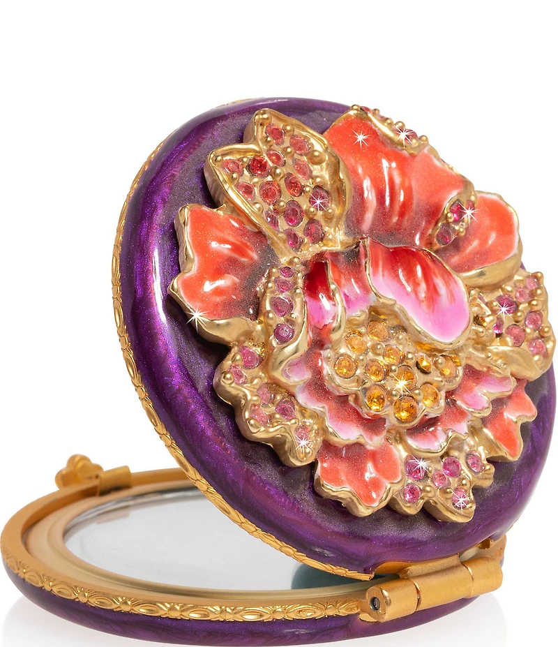 Jay Strongwater Angela Floral Jeweled Double Sided Round Compact Mirror