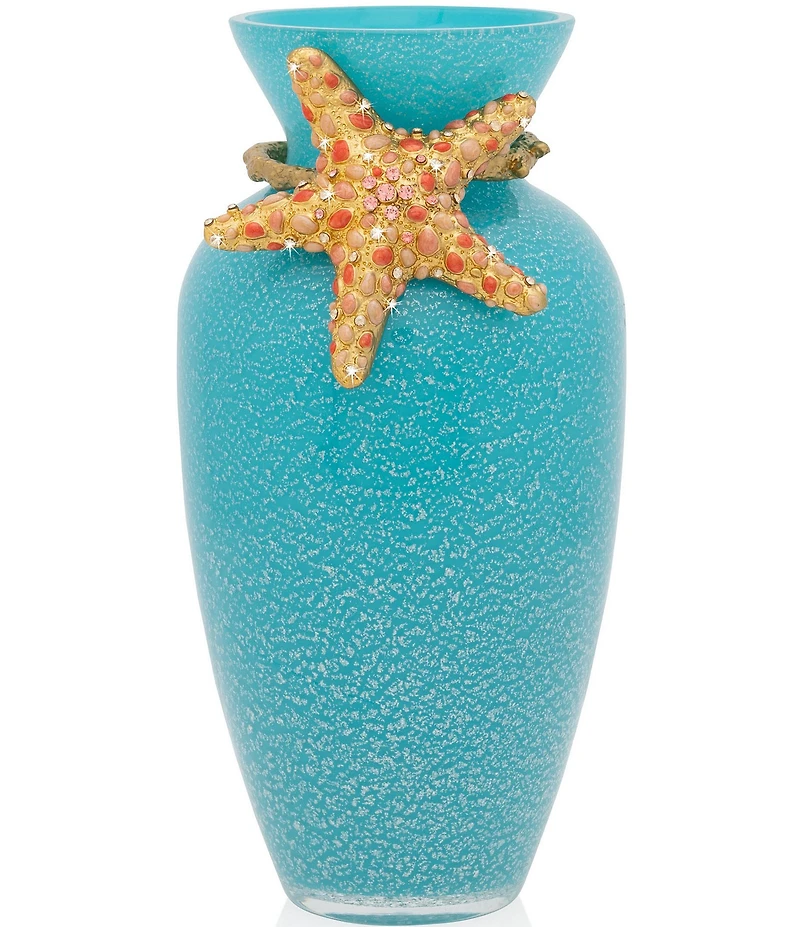 Jay Strongwater Asteria Jeweled Starfish Turquoise Glass Vase