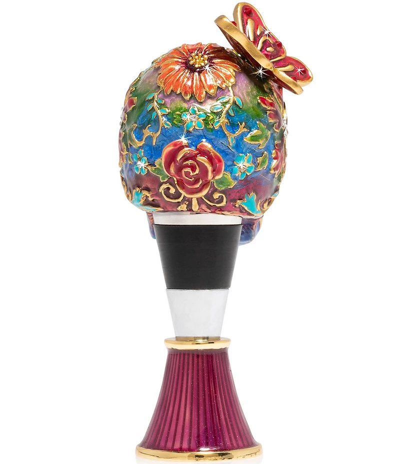 Jay Strongwater Calavera Skull Wine Stopper And Stand
