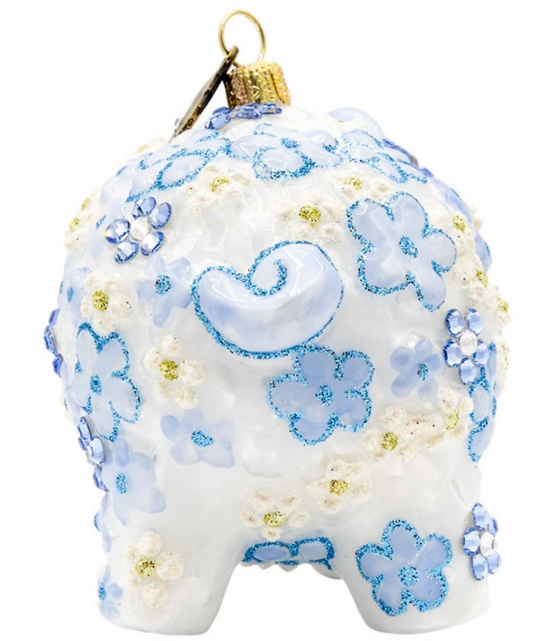 Jay Strongwater Holiday Baby Collection Blue Floral Piggy Glass Ornament