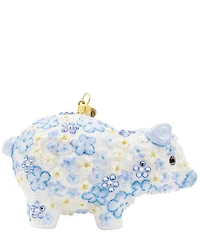 Jay Strongwater Holiday Baby Collection Blue Floral Piggy Glass Ornament