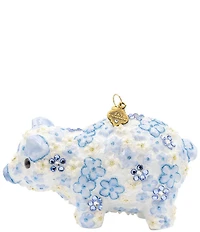 Jay Strongwater Holiday Baby Collection Blue Floral Piggy Glass Ornament