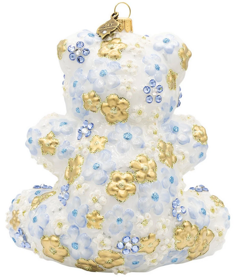 Jay Strongwater Holiday Baby Collection Blue Floral Teddy Glass Ornament