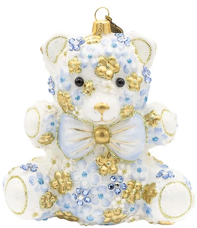 Jay Strongwater Holiday Baby Collection Blue Floral Teddy Glass Ornament