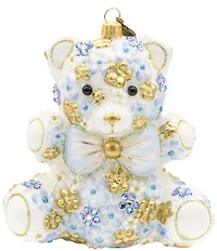 Jay Strongwater Holiday Baby Collection Blue Floral Teddy Glass Ornament