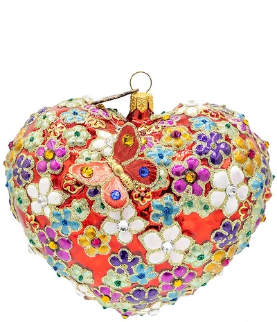 Jay Strongwater Holiday Blossom Floral Heart Glass Ornament