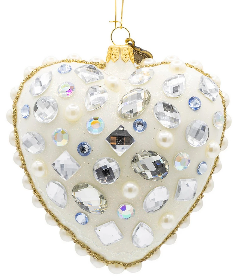 Jay Strongwater Holiday Bridal Collection Bejeweled Opal Heart Glass Ornament
