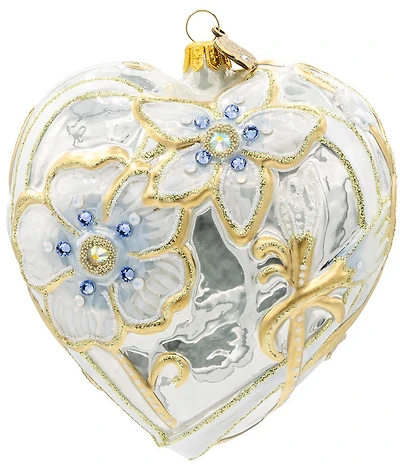 Jay Strongwater Holiday Bridal Collection Floral Opal Heart Shaped Glass Ornament