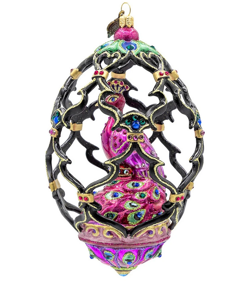 Jay Strongwater Holiday Bright Pink Peacock Egg Glass Ornament