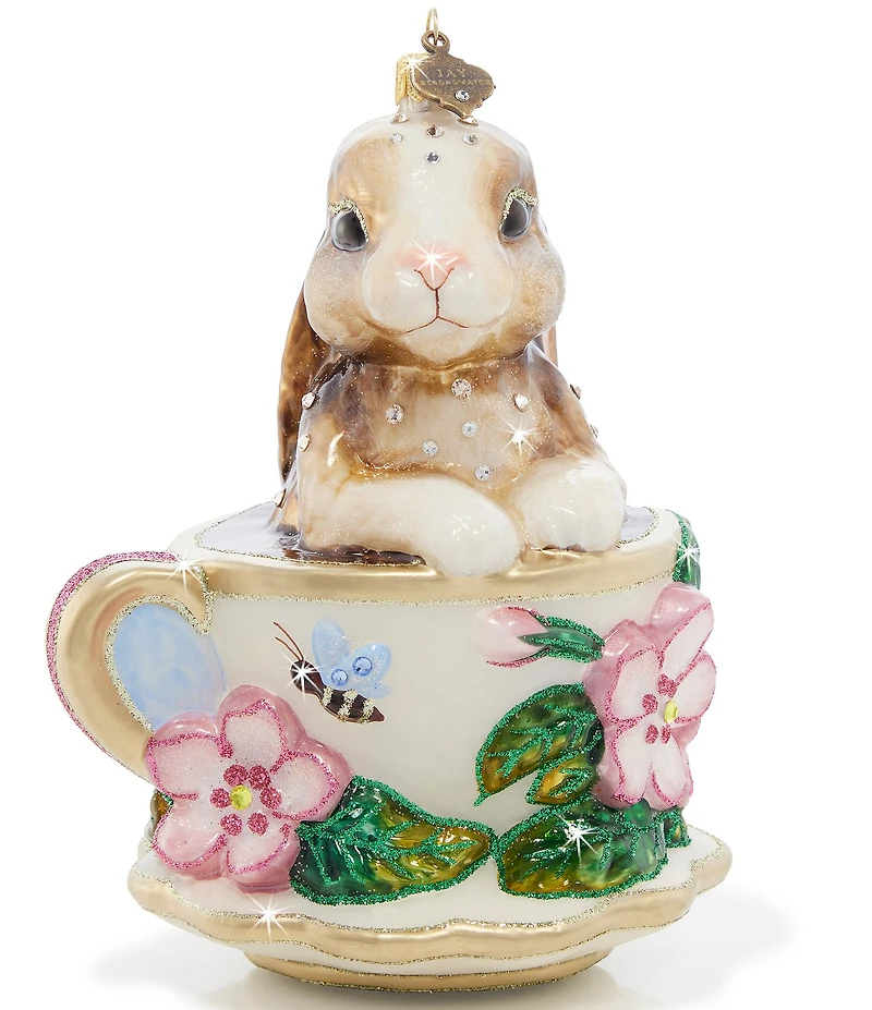 Jay Strongwater Holiday Collection Bunny Teacup Glass Ornament