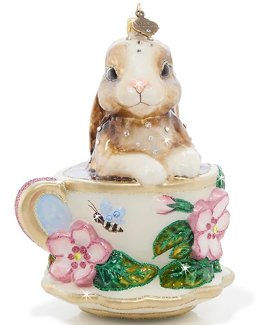 Jay Strongwater Holiday Collection Bunny Teacup Glass Ornament