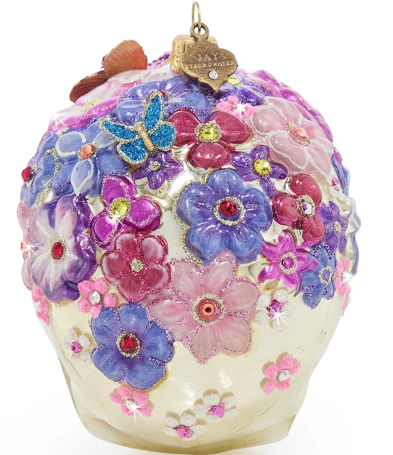Jay Strongwater Holiday Collection Floral Skull Glass Ornament
