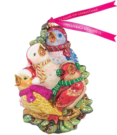 Jay Strongwater Holiday Collection Four Calling Birds Glass Ornament