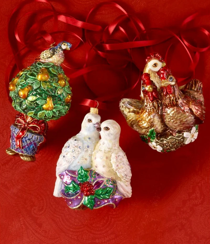 Jay Strongwater Holiday Collection Partridge In A Pear Tree Glass Ornament