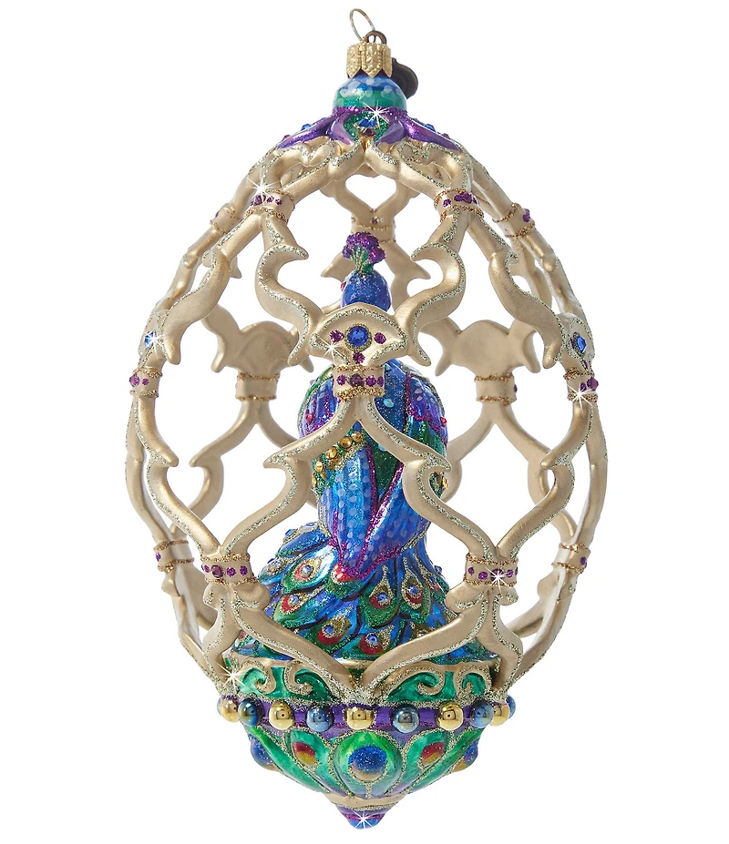 Jay Strongwater Holiday Collection Peacock Egg Glass Ornament