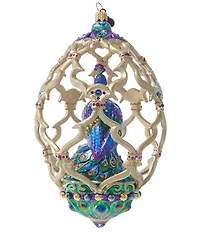 Jay Strongwater Holiday Collection Peacock Egg Glass Ornament