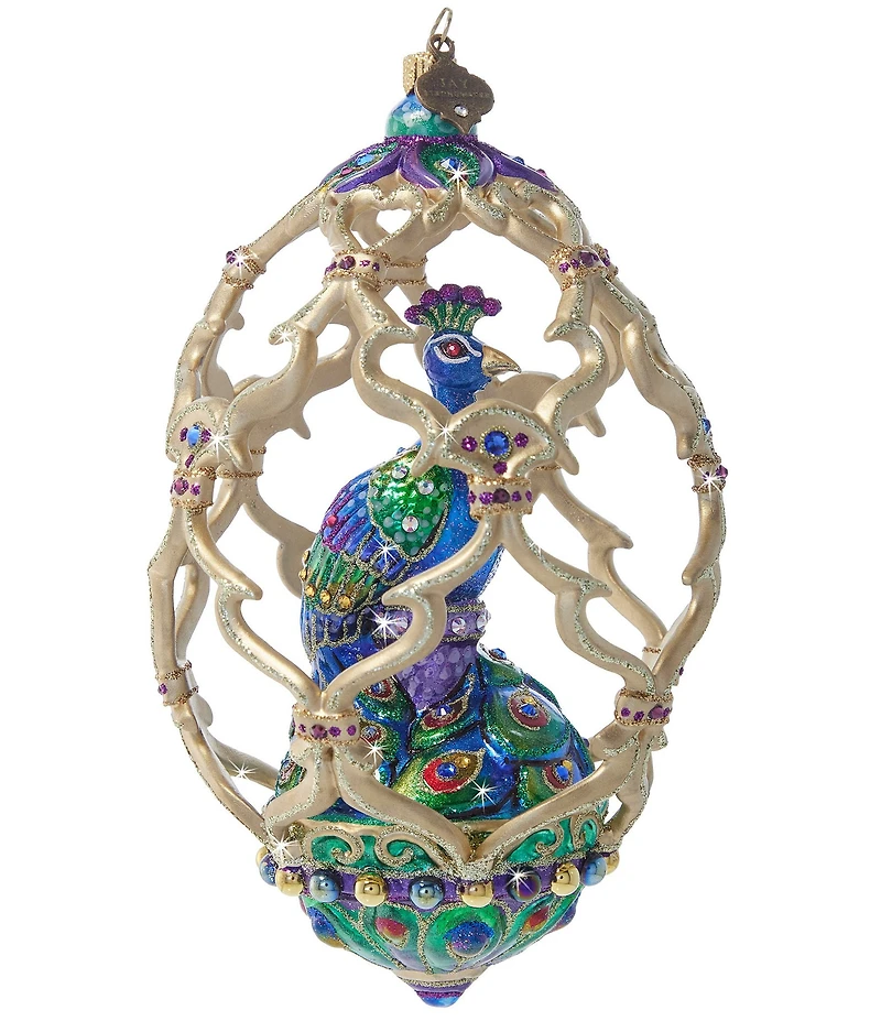 Jay Strongwater Holiday Collection Peacock Egg Glass Ornament