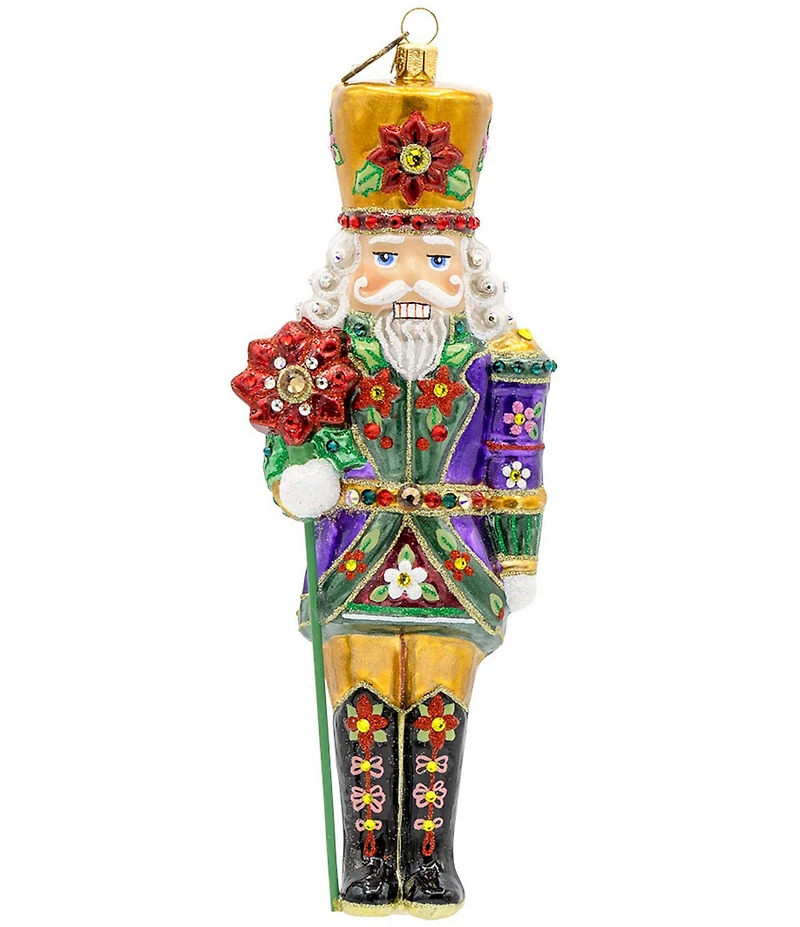 Jay Strongwater Holiday Collection Poinsettia Nutcracker Glass Ornament