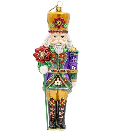 Jay Strongwater Holiday Collection Poinsettia Nutcracker Glass Ornament