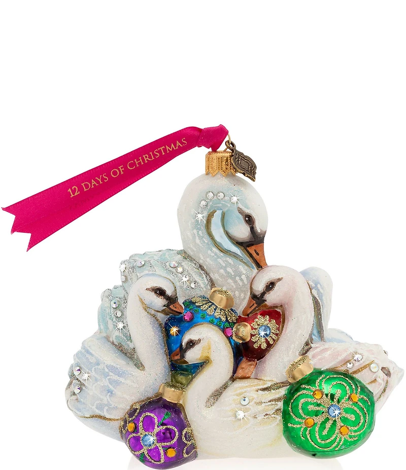 Jay Strongwater Holiday Collection Seven Swans-A-Swimming Glass Ornament