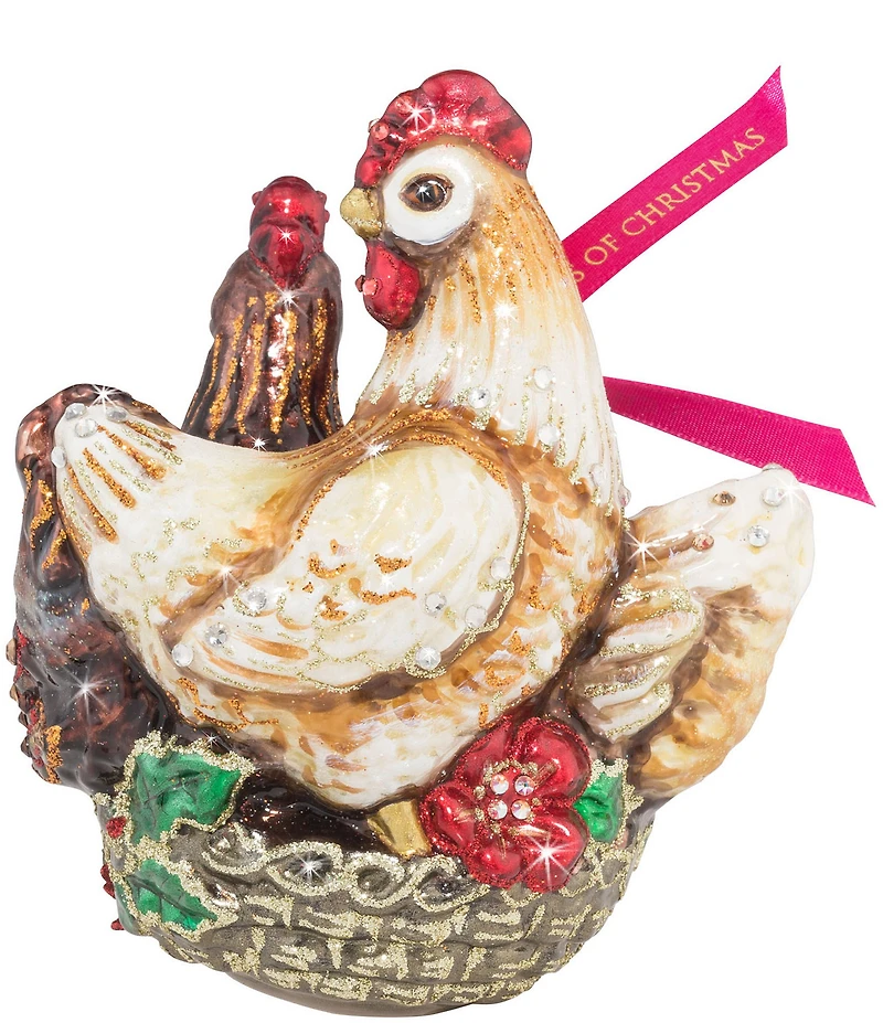 Jay Strongwater Holiday Collection Three French Hens Glass Ornament