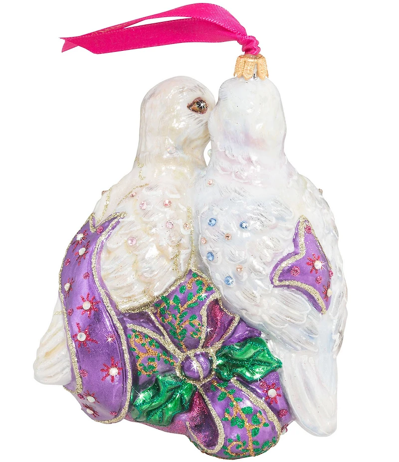Jay Strongwater Holiday Collection Two Turtle Doves Glass Ornament