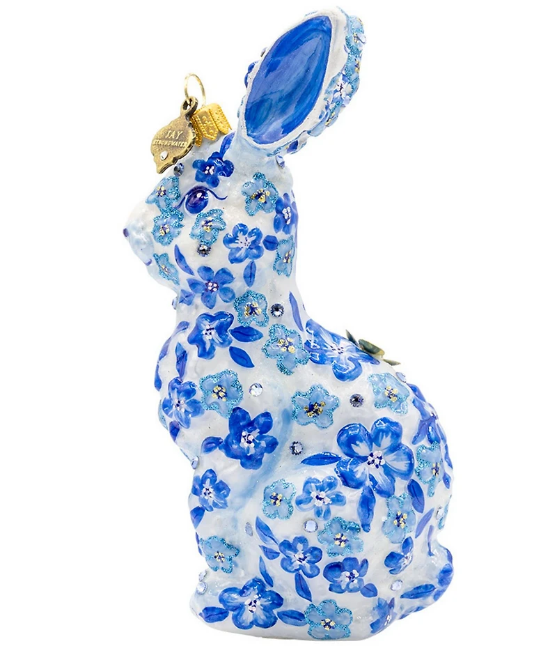 Jay Strongwater Holiday Delft Garden Collection Blue Floral Hopper Glass Ornament