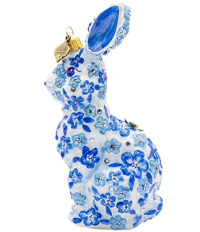 Jay Strongwater Holiday Delft Garden Collection Blue Floral Hopper Glass Ornament