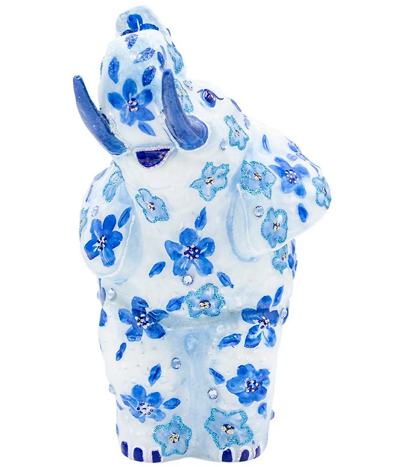 Jay Strongwater Holiday Delft Garden Collection Bouquet Elephant Glass Ornament