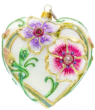Jay Strongwater Holiday Floral Heart Glass Ornament