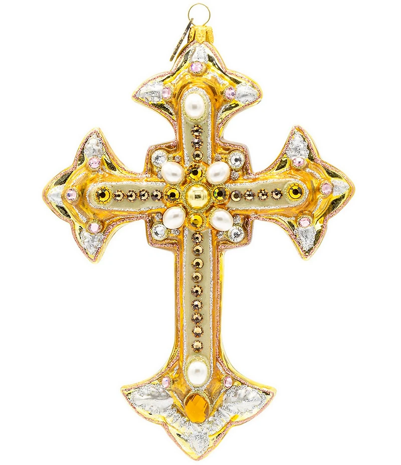 Jay Strongwater Holiday Metallic Bejeweled Cross Glass Ornament