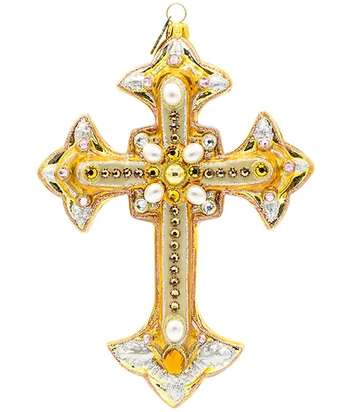 Jay Strongwater Holiday Metallic Bejeweled Cross Glass Ornament