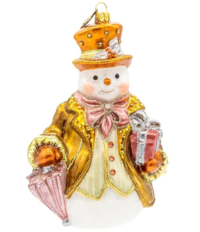 Jay Strongwater Holiday Metallic Gentleman Snowman Glass Ornament