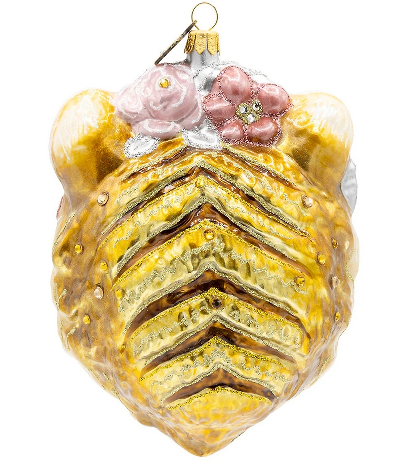 Jay Strongwater Holiday Metallic Tiger With Flower Crown Glass Ornament