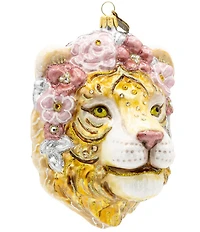 Jay Strongwater Holiday Metallic Tiger With Flower Crown Glass Ornament