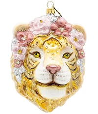 Jay Strongwater Holiday Metallic Tiger With Flower Crown Glass Ornament