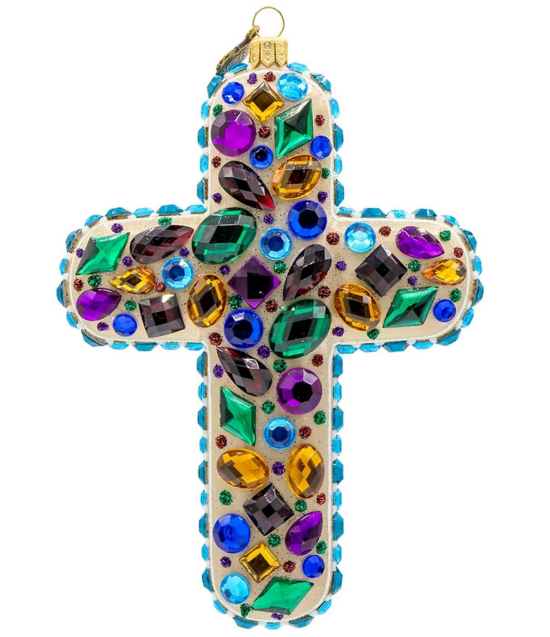 Jay Strongwater Holiday Peacock Collection Bejeweled Cross Glass Ornament