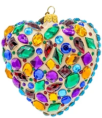 Jay Strongwater Holiday Peacock Collection Bejeweled Heart Shaped Glass Ornament
