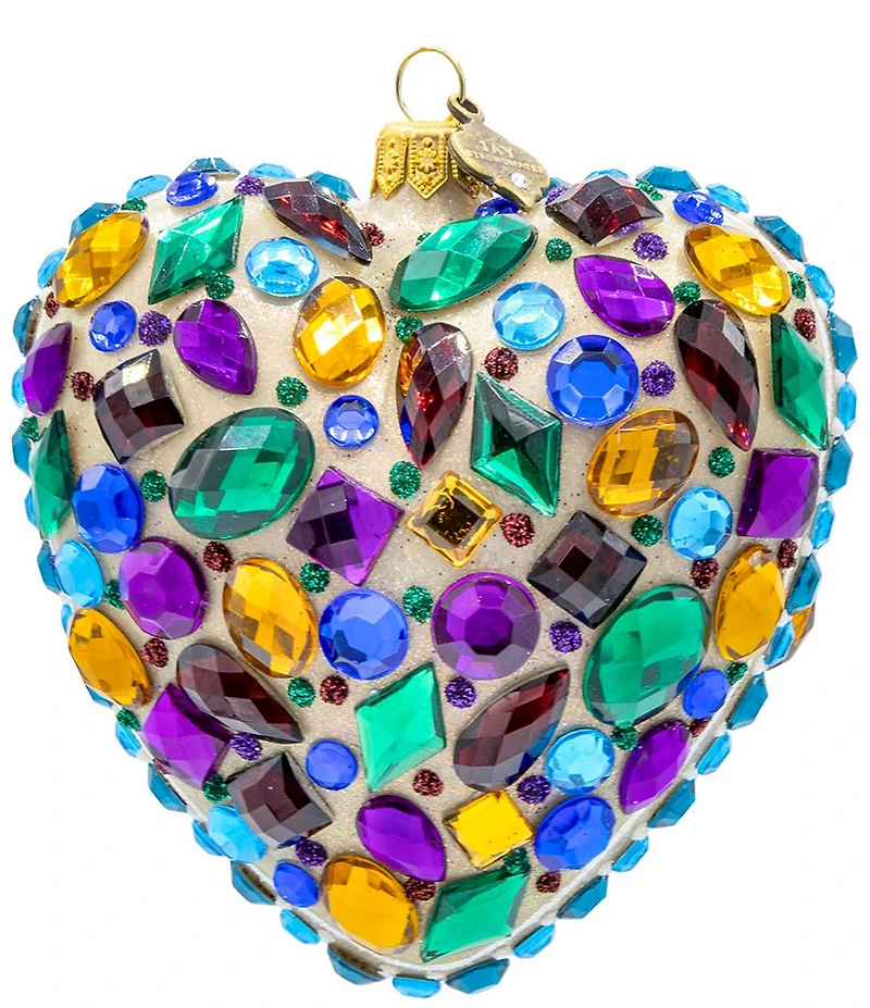 Jay Strongwater Holiday Peacock Collection Bejeweled Heart Shaped Glass Ornament