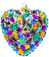 Jay Strongwater Holiday Peacock Collection Bejeweled Heart Shaped Glass Ornament