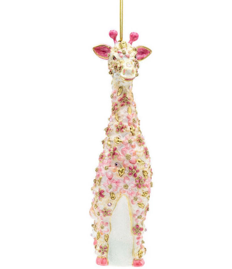 Jay Strongwater Holiday Peony Collection Pink Floral Giraffe Glass Ornament