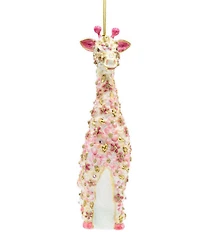 Jay Strongwater Holiday Peony Collection Pink Floral Giraffe Glass Ornament