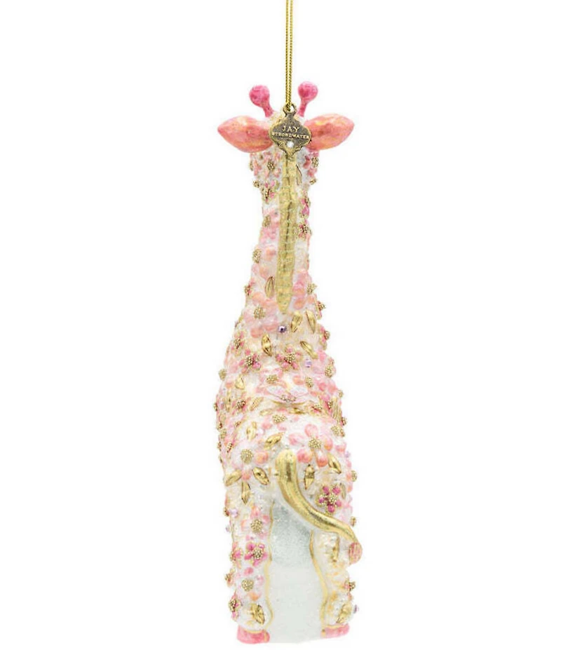Jay Strongwater Holiday Peony Collection Pink Floral Giraffe Glass Ornament