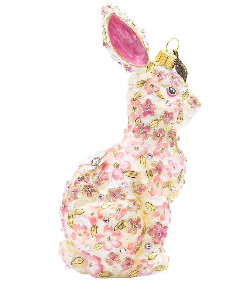 Jay Strongwater Holiday Peony Collection Pink Floral Hopper Glass Ornament