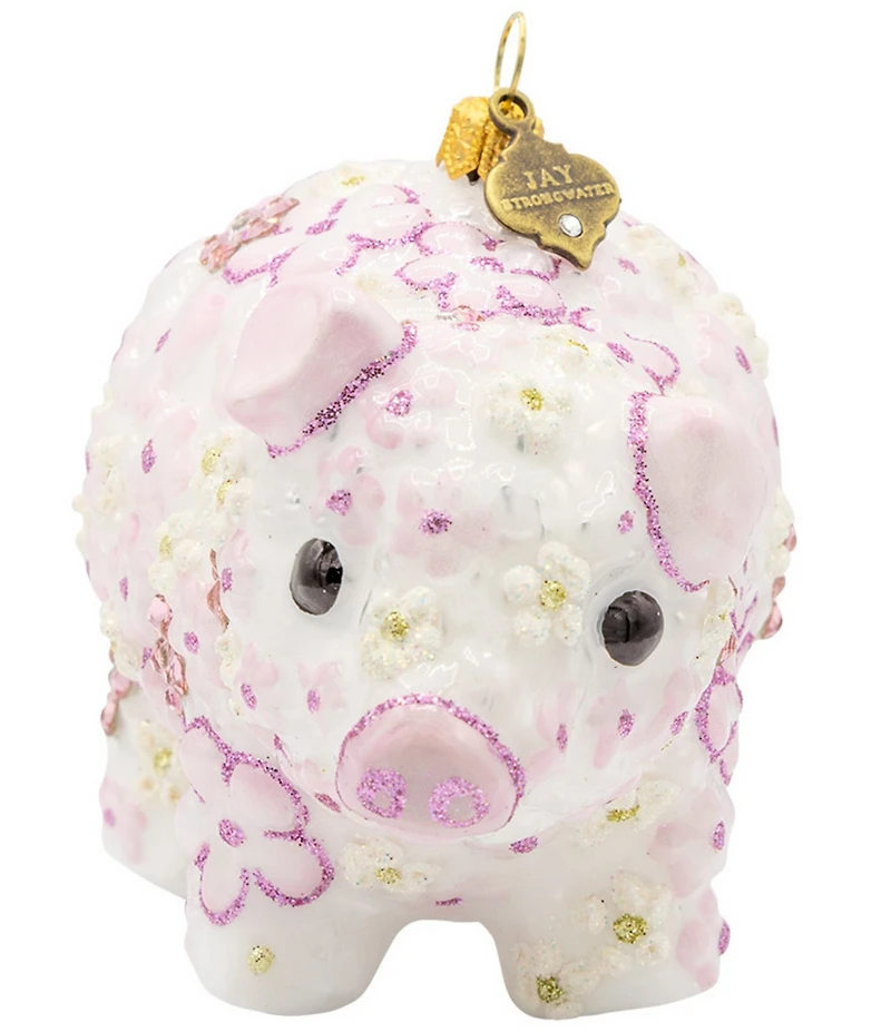 Jay Strongwater Holiday Pink Collection Floral Piggy Glass Ornament