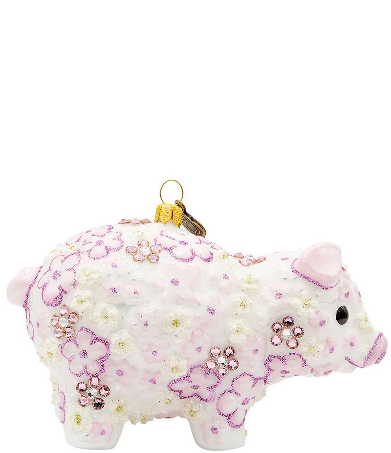 Jay Strongwater Holiday Pink Collection Floral Piggy Glass Ornament