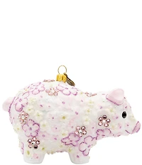 Jay Strongwater Holiday Pink Collection Floral Piggy Glass Ornament