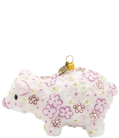 Jay Strongwater Holiday Pink Collection Floral Piggy Glass Ornament