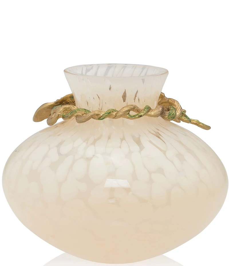 Jay Strongwater Holland Leaf And Flower Cream Speckled Glass Vase